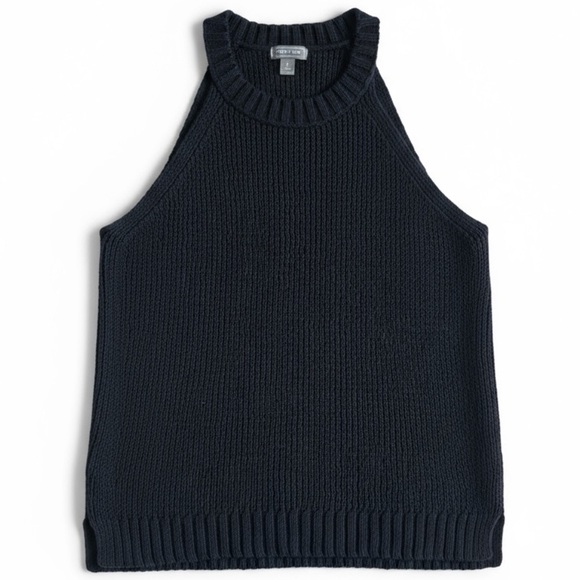 point sur Tops - New J. Crew Point Sur Black Ribbed Halter Knit Tank Top 100% Cotton Sleeveless L